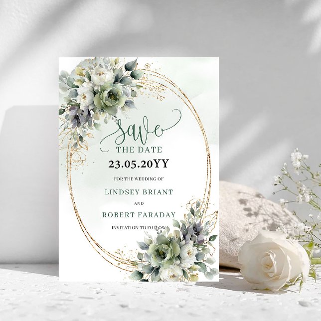 Sage Green Foliage Botanical Save The Date (Sage Green Foliage Botanical Save The Date)