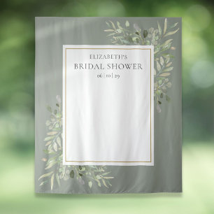 Sage Green Foliage Bridal Shower Photo Backdrop Tapestry