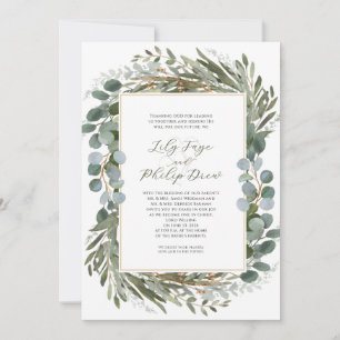 Sage Green Foliage Greenery Frame Wedding Invitation