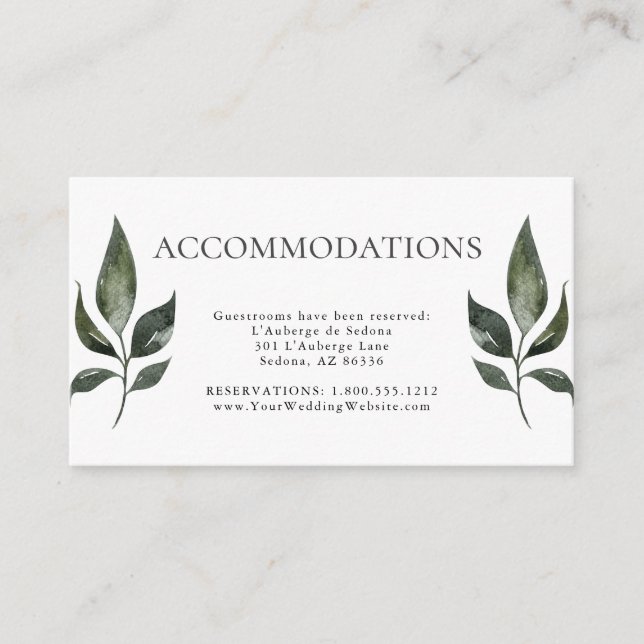 Sage Green Foliage Guest Accommodations Enclosure Card (Front)