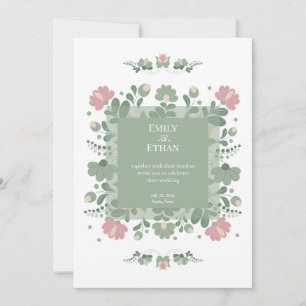 Sage Green Folk Wildflower Wedding Invitation