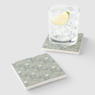Sage Green Forest Floral Stone Coaster
