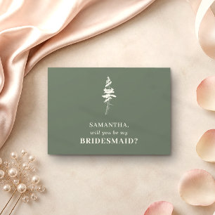 Sage green Forest Pine tree be my bridesmaid Invitation