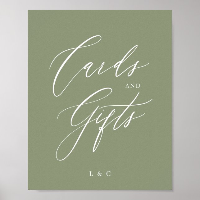 Sage Green Formal Calligraphy Wedding Cards Gifts Poster (Front)