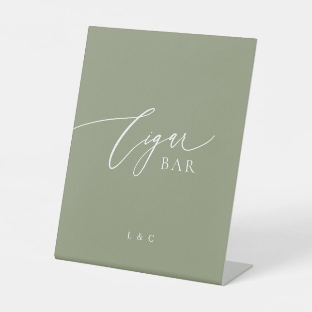 Sage Green Formal Calligraphy Wedding Cigar Bar Pedestal Sign (Front)