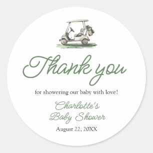 Sage Green Frame Golf New to the Club Baby Shower Classic Round Sticker