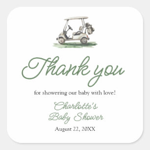Sage Green Frame Golf New to the Club Baby Shower Square Sticker