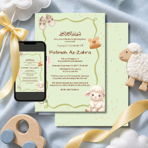 Sage Green Frame Watercolor frame Aqeeqah BabyGirl Invitation