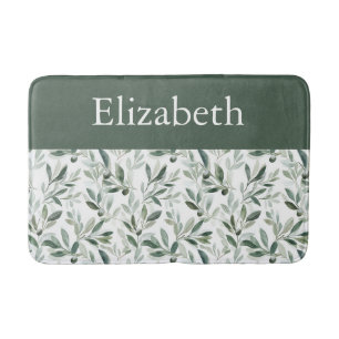 Sage Green French Country Olive Custom Name Bath Mat