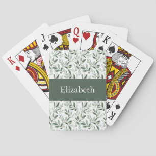 Sage Green French Country Olive Custom Name Playing Cards