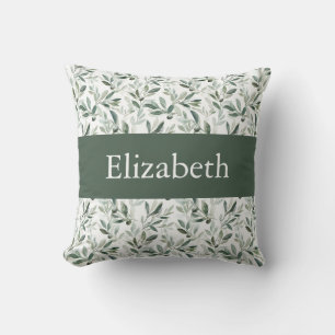 Sage Green French Country Olive Custom Name Throw Pillow