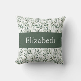 Sage Green French Country Olive Custom Name Throw Pillow
