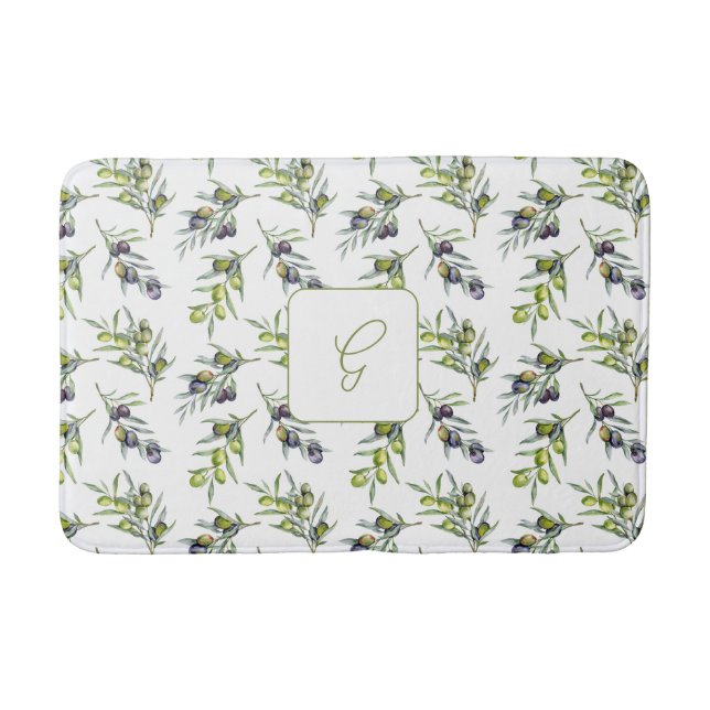 Sage Green French Country Olive Monogram Bath Mat (Front)