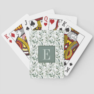 Sage Green French Country Olive Monogram Playing Cards