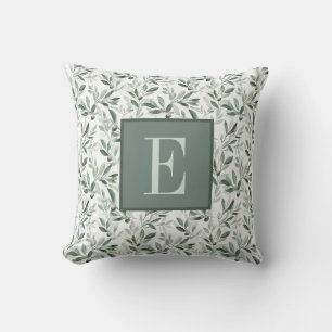 Sage Green French Country Olive Monogram Throw Pillow