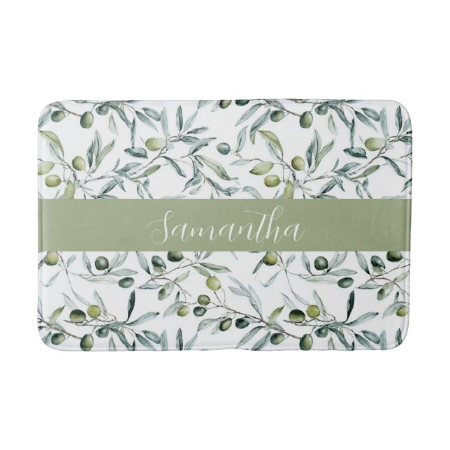 Sage Green French Country Olive Name  Bath Mat (Front)
