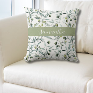 Sage Green French Country Olive Name  Throw Pillow