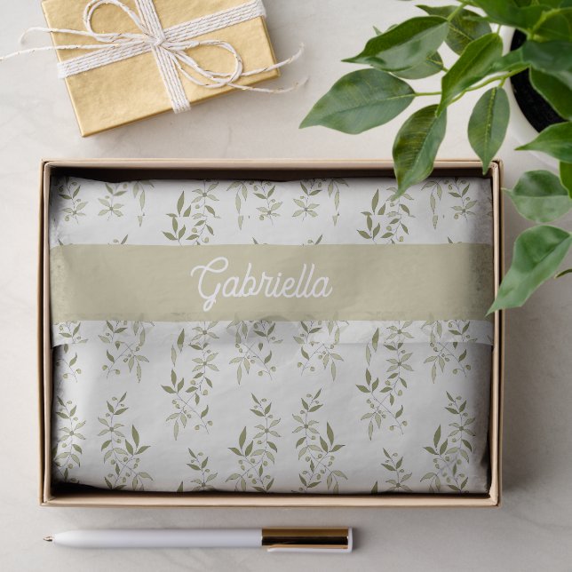 Sage green French country Olive pattern Name Tissue Paper (Gift)