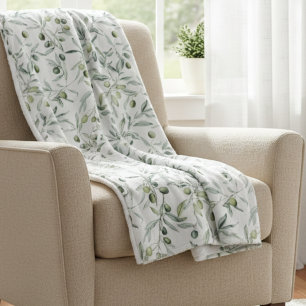 Sage Green French Country Watercolor Olive Fleece Blanket