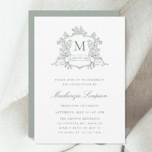 Sage Green French Crest Graduation Party           Invitation