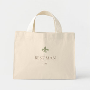 Sage Green French Fleur de Lis Best Man Initial Mini Tote Bag