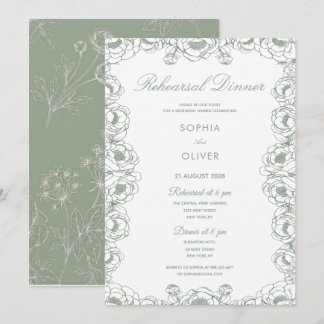 sage green french floral garden rehearsal dinner invitation