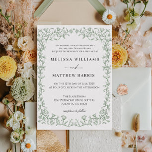 Sage Green French Floral Wedding Invitation