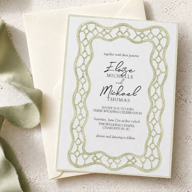 Sage Green French Trellis Wedding Invitation (Sage Green French Trellis Wedding Invitation)
