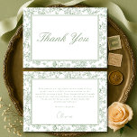 Sage Green French Vintage Floral Bridal Shower Thank You Card<br><div class="desc">Sage green French vintage floral bridal shower thank you card featuring soft botanical details and timeless European-inspired charm. Designed to express gratitude with an elegant, romantic look that complements classic bridal celebrations. Ideal for bridal shower thank you notes and wedding shower follow up. Editable text with a clean, print-ready layout....</div>