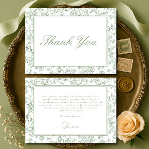 Sage Green French Vintage Floral Bridal Shower Thank You Card