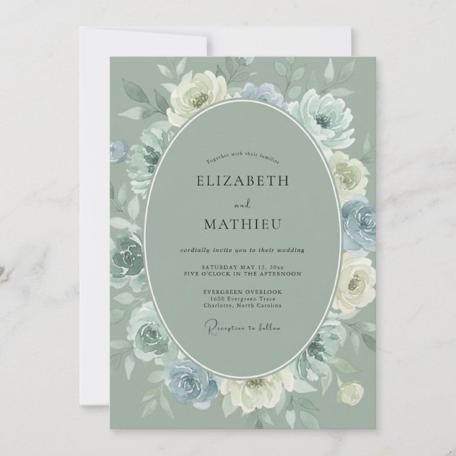Sage Green Frosty Nature Wedding Invitation (Front)