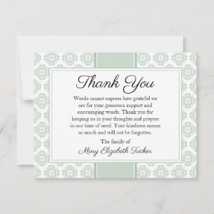 Sage Green Funeral Note Card Flat Bereavement Note