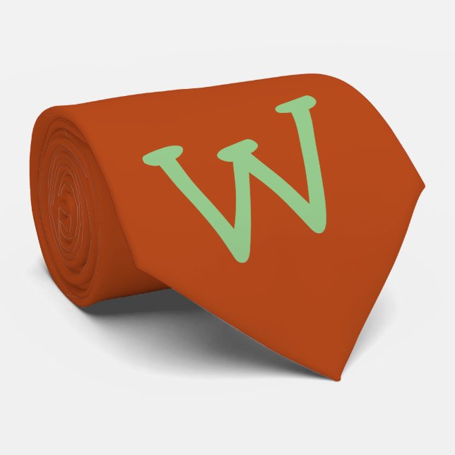 Sage Green Funny Initial Letter | Rust Colour Tie (Rolled)