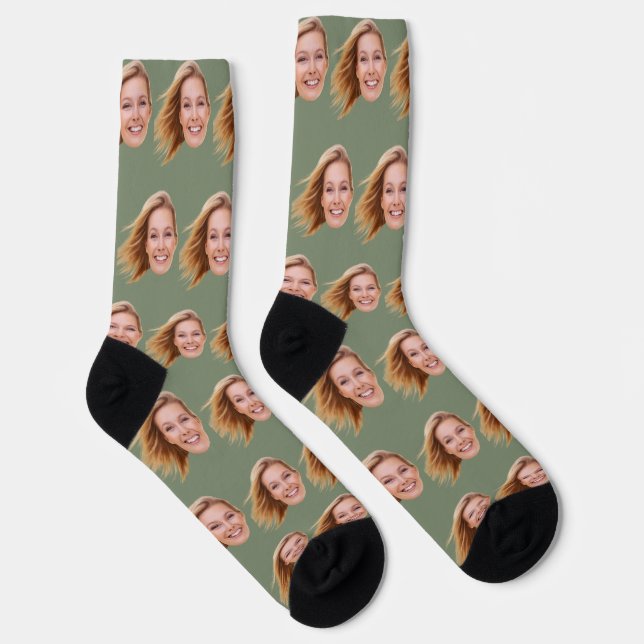 Sage Green Funny Personalized Face Photo Women Socks (Right)