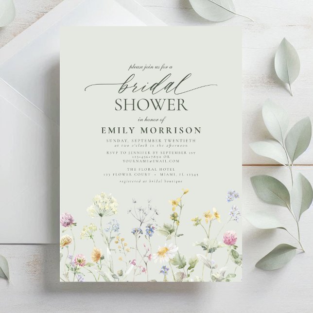 Sage Green Garden Flowers Watercolor Bridal Shower Invitation (Creator Uploaded)