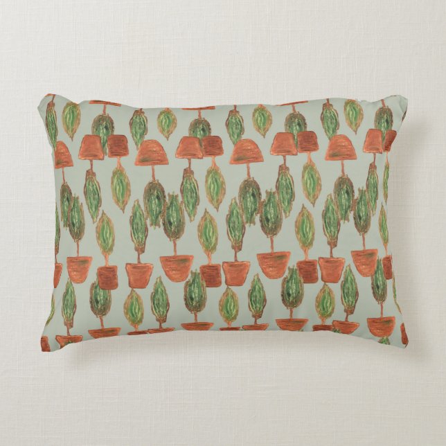 Sage Green Garden Topiary Topiaries Artisan  Throw Accent Pillow (Front)