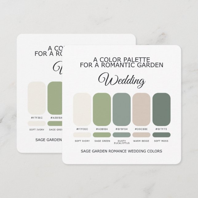 Sage Green Garden Wedding Color Palette Card (Front/Back)