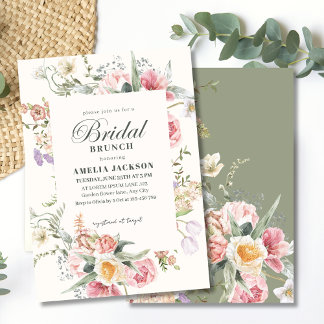 Sage green garden wildfloral spring Bridal shower Invitation