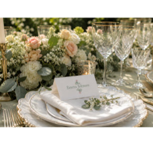 Sage Green Gardenflower Folk Wedding Place Card