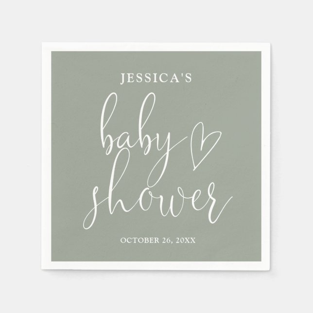 Sage Green Gender Neutral Baby Shower Napkin (Front)