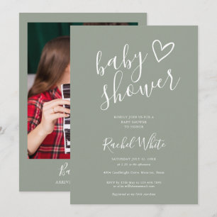 Sage Green Gender Neutral Baby Shower Photo Invitation