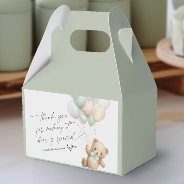Sage Green Gender Neutral Bearly wait Shower Favor Box (We Can Bearly Wait, Sage Green Baby Boy Shower Favor Box.)