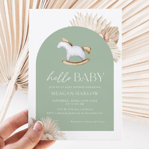 Sage Green Gender Neutral Hello Baby Shower Invitation