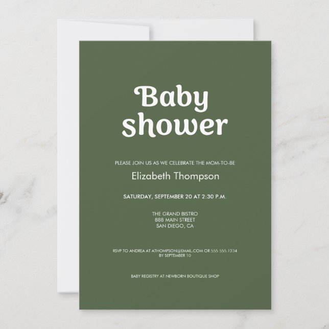 Sage Green Gender Neutral minimalist Baby Shower  Invitation (Front)