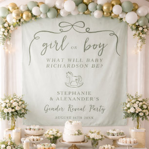 Sage Green Gender Reveal Fabric Welcome Sign Tapestry