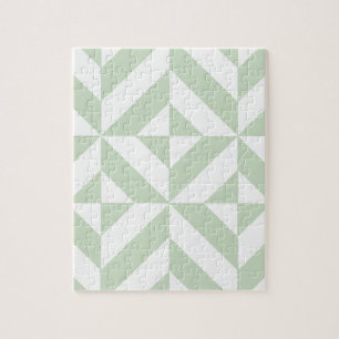 Sage Green Geometric Deco Cube Pattern Jigsaw Puzzle