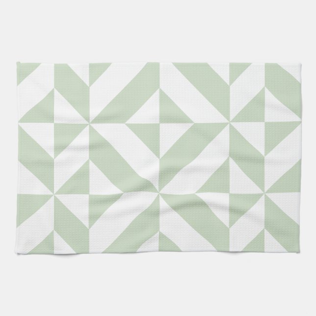 Sage Green Geometric Deco Cube Pattern Kitchen Towel (Horizontal)