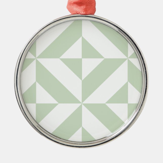 Sage Green Geometric Deco Cube Pattern Metal Ornament (Front)