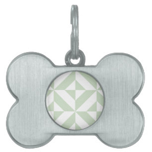 Sage Green Geometric Deco Cube Pattern Pet Name Tag