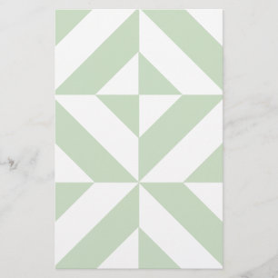 Sage Green Geometric Deco Cube Pattern Stationery